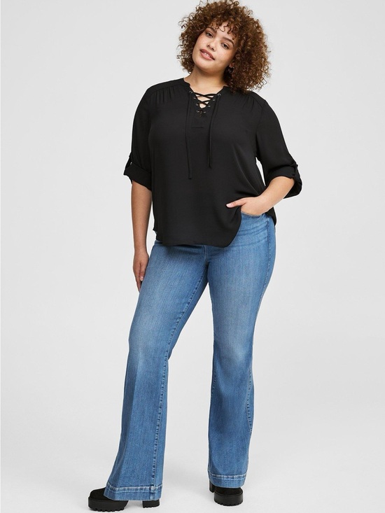 torrid Tops - torrid Black Lace-Up V-Neck Peasant Blouse